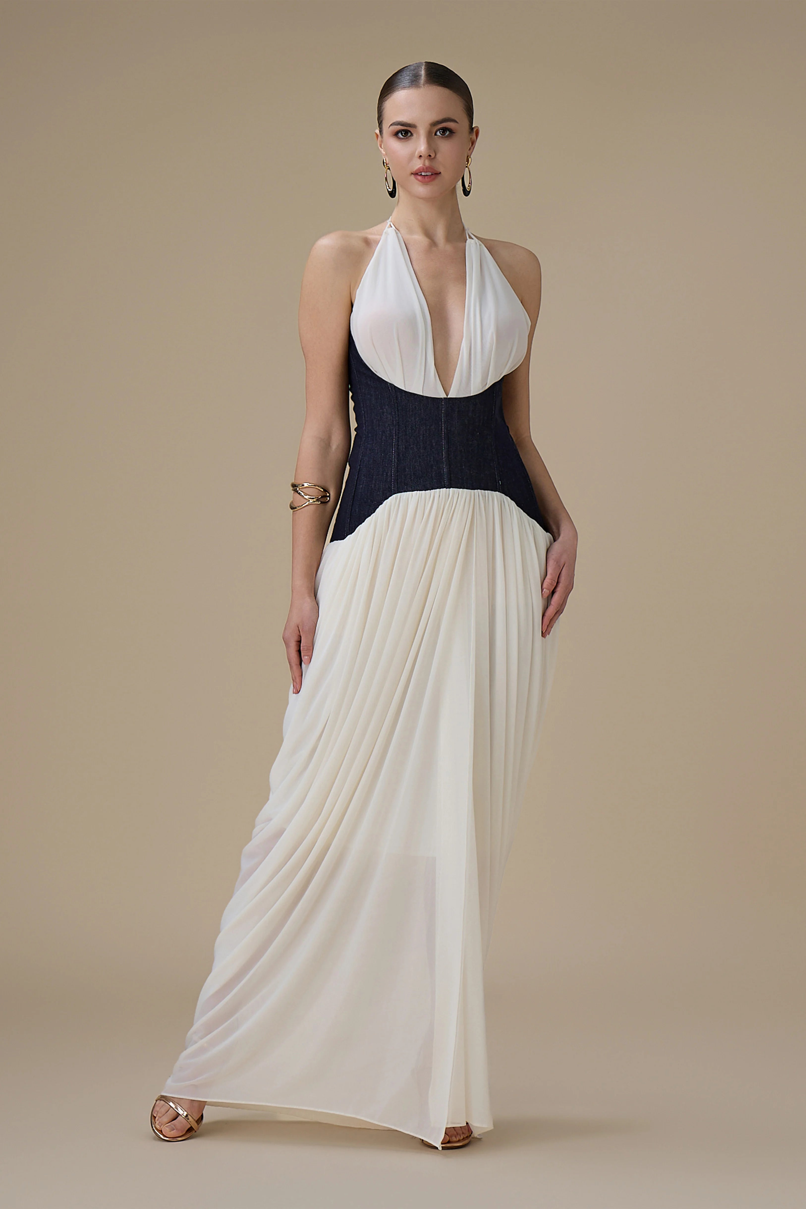 Airi White Denim Panel Maxi Dress