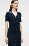 Knit navyblue jeans collar dress