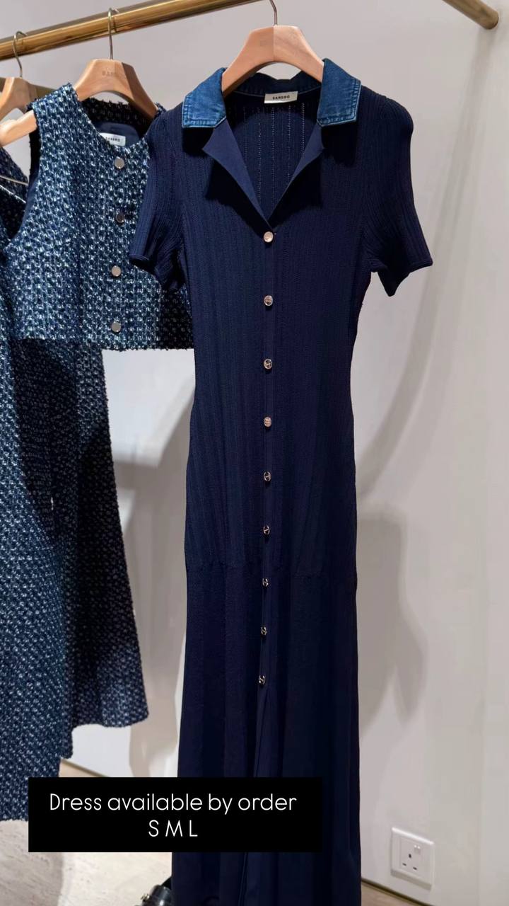 Knit navyblue jeans collar dress