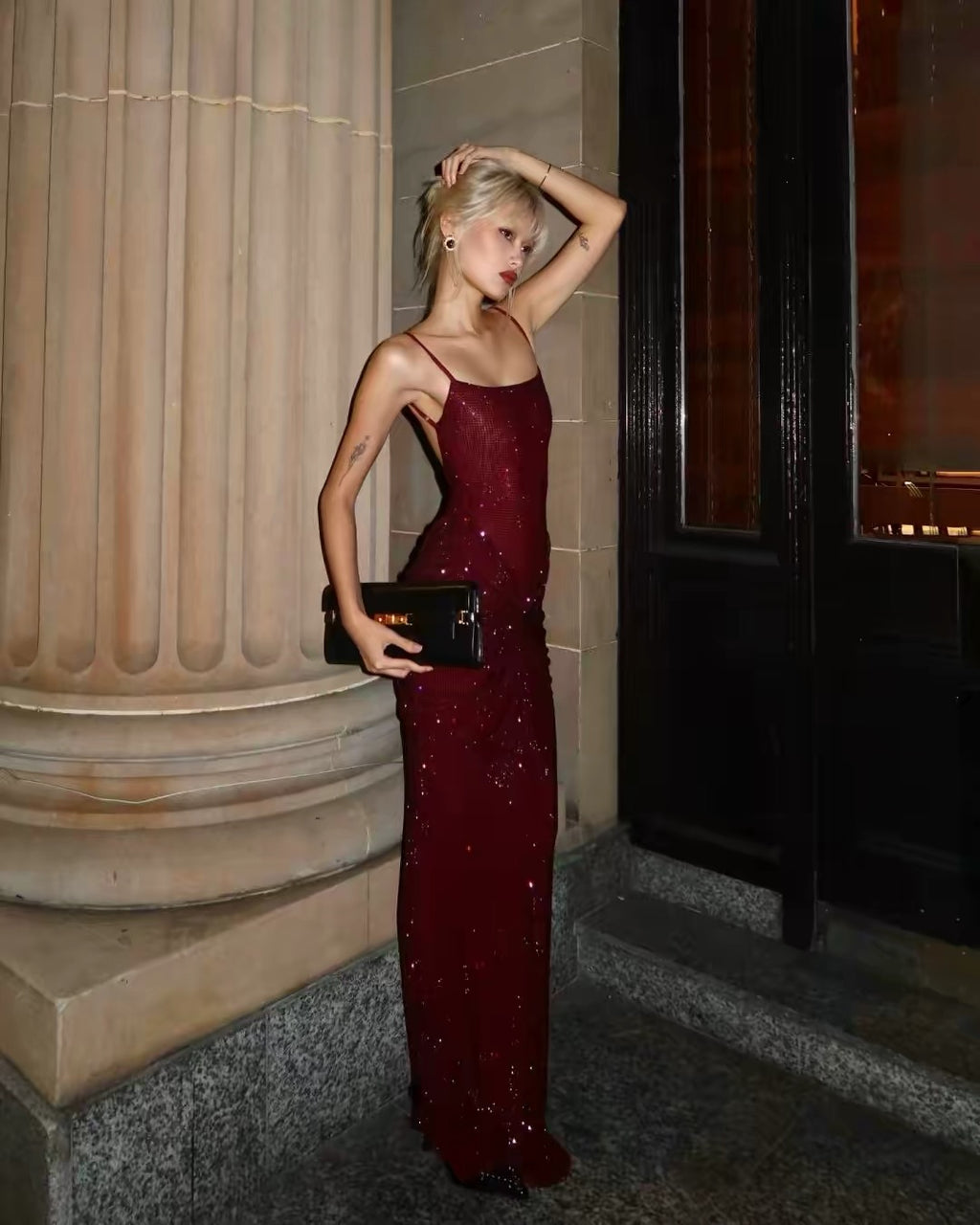 Meshki Rhinestone Bareback maxi Dress
