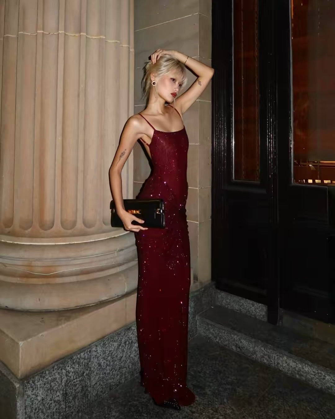 Meshki Rhinestone Bareback maxi Dress