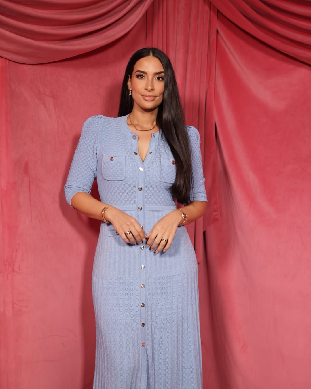 Monaco Buttoned Glitter Knit Dress