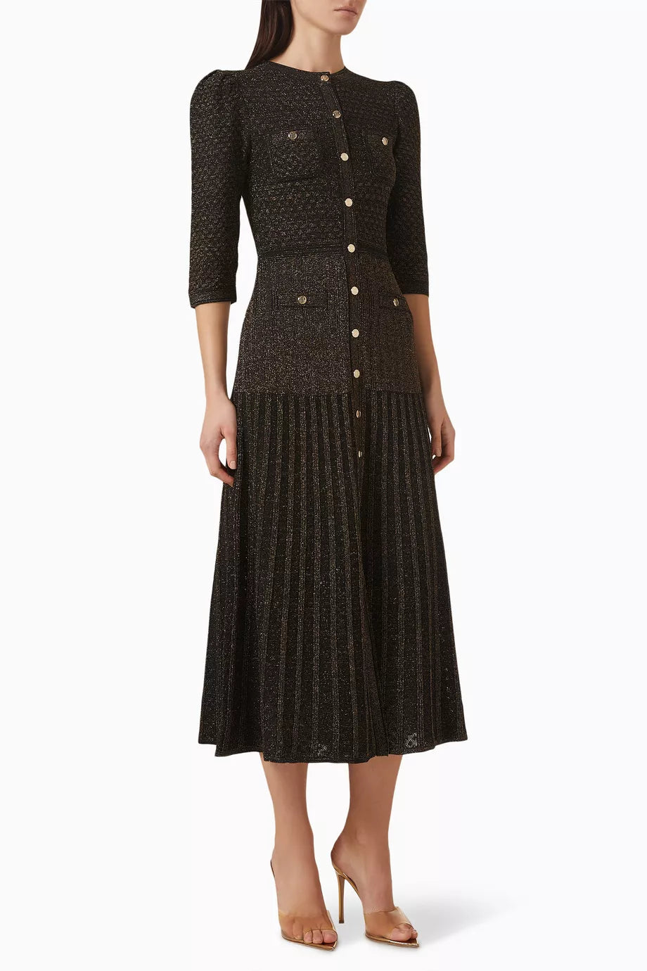 Monaco Buttoned Glitter Knit Dress