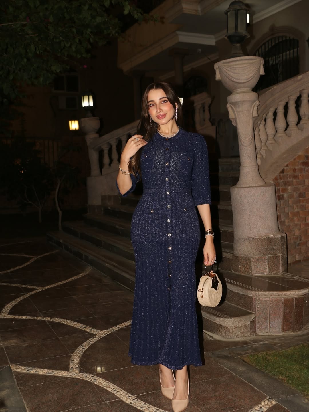Monaco Buttoned Glitter Knit Dress