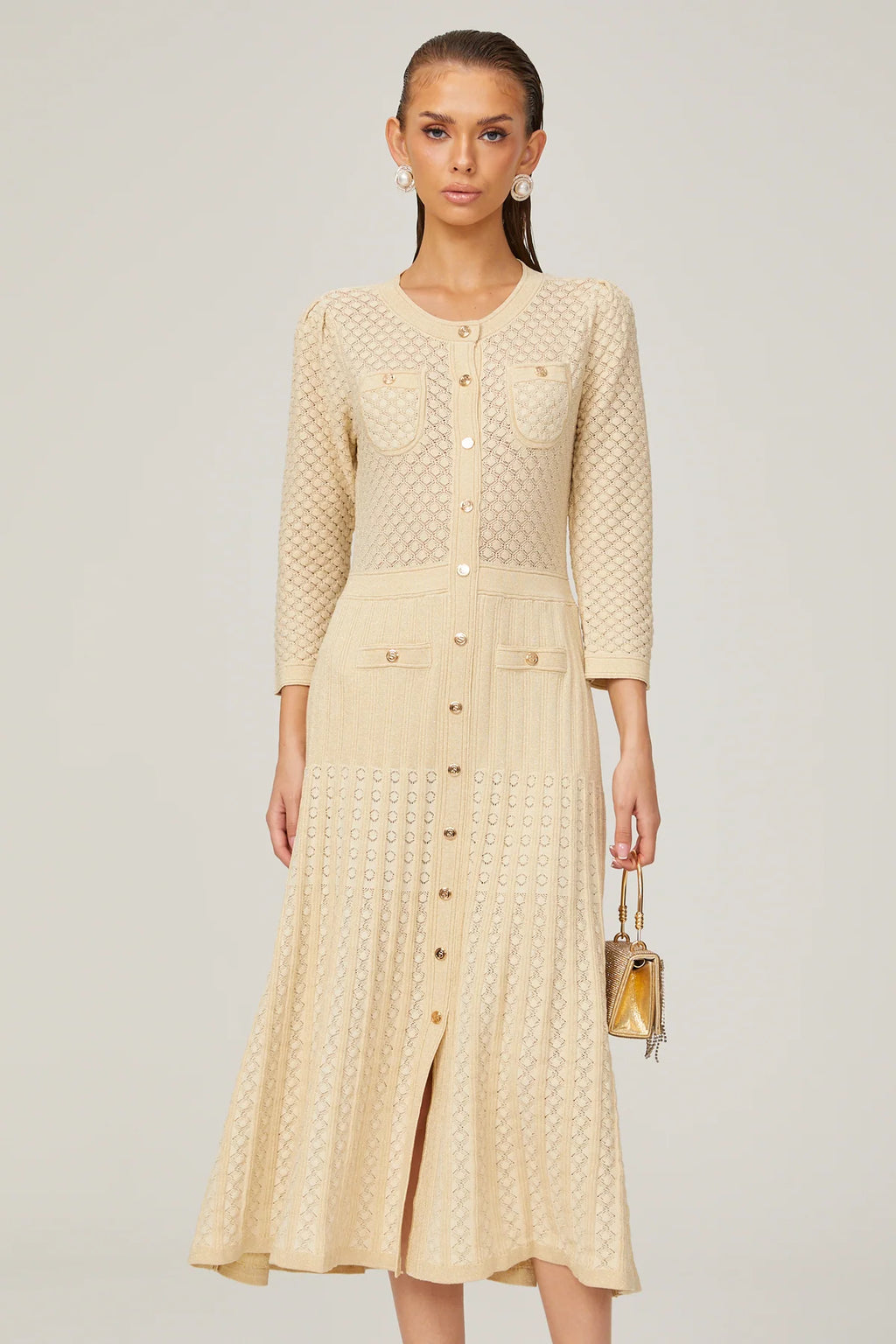 Monaco Buttoned Glitter Knit Dress
