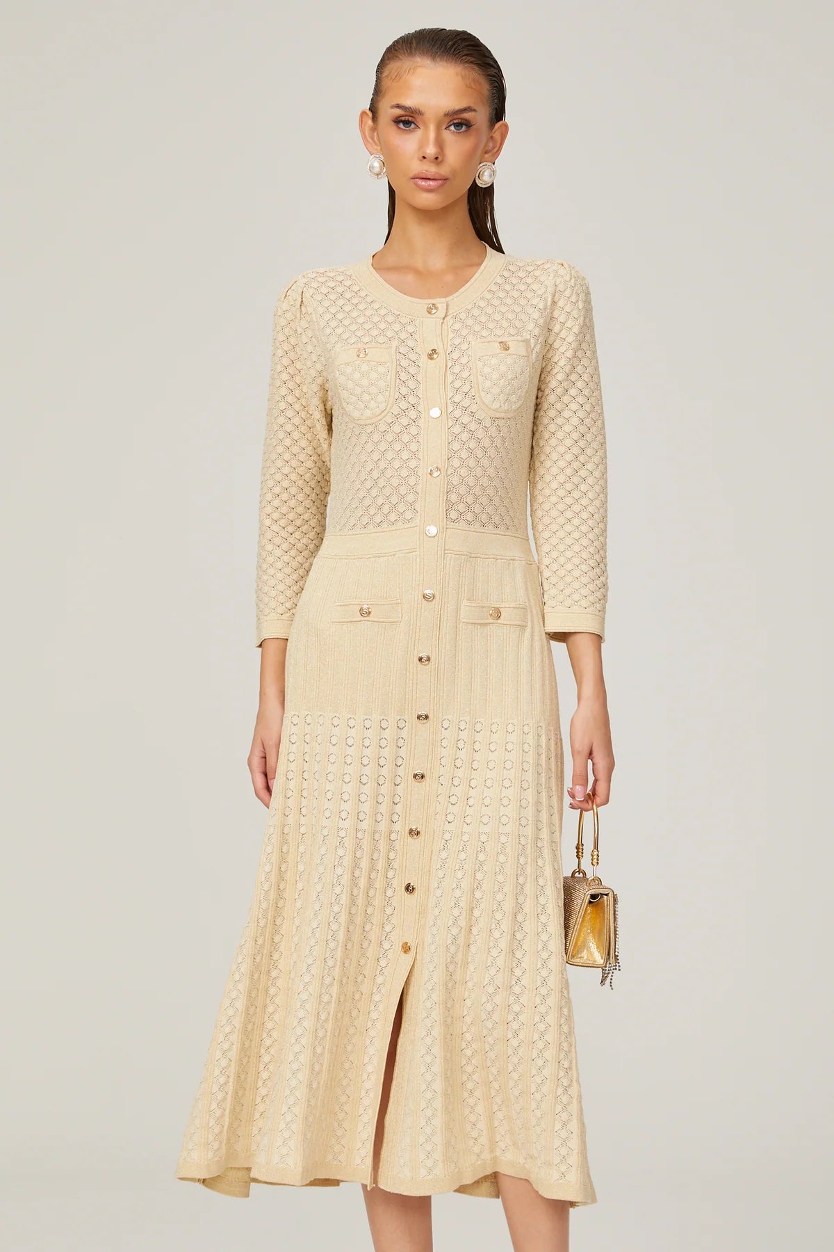 Monaco Buttoned Glitter Knit Dress