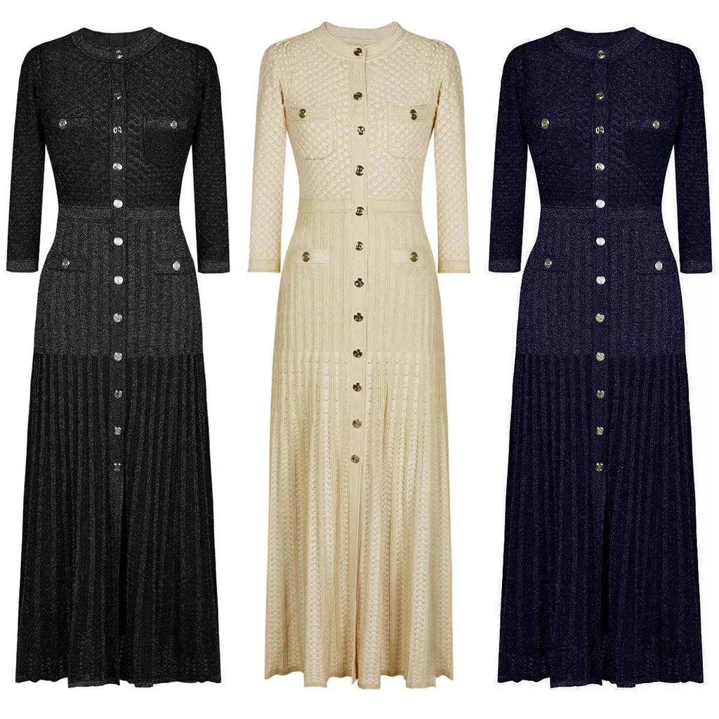 Monaco Buttoned Glitter Knit Dress