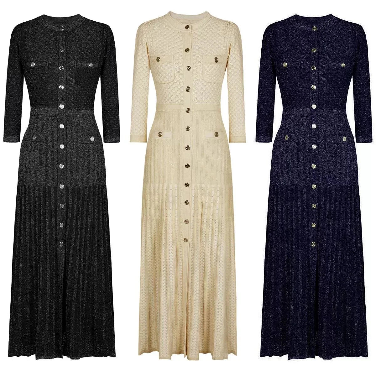 Monaco Buttoned Glitter Knit Dress