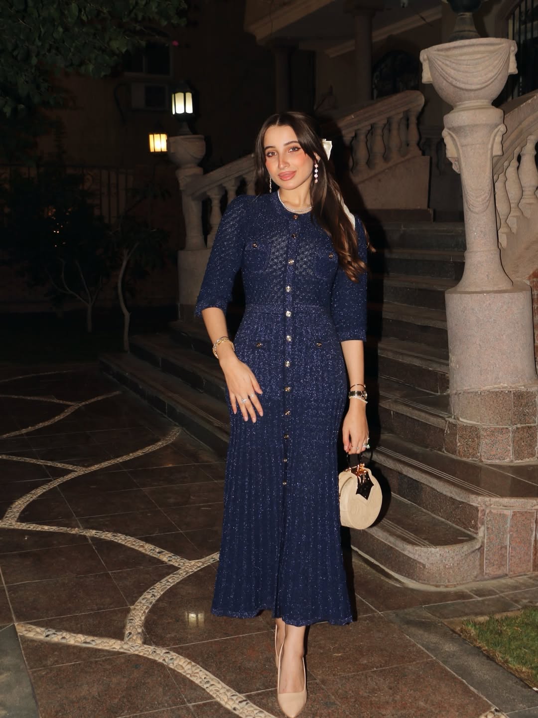 Monaco Buttoned Glitter Knit Dress