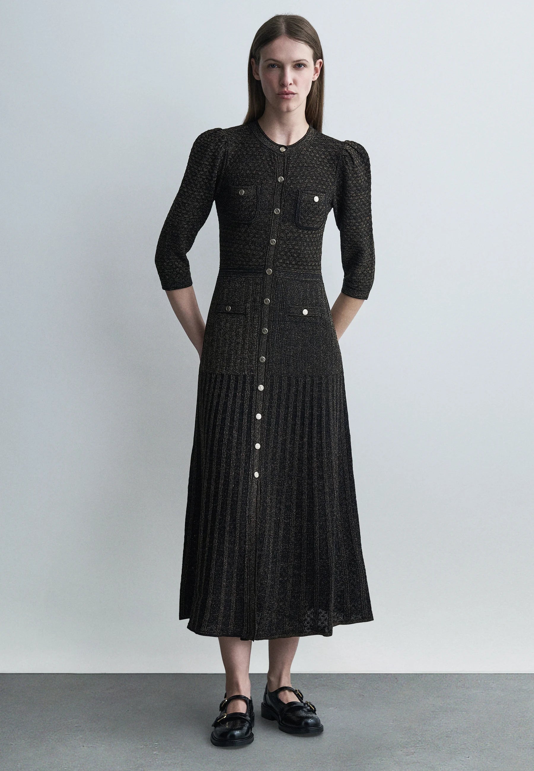 Monaco Buttoned Glitter Knit Dress