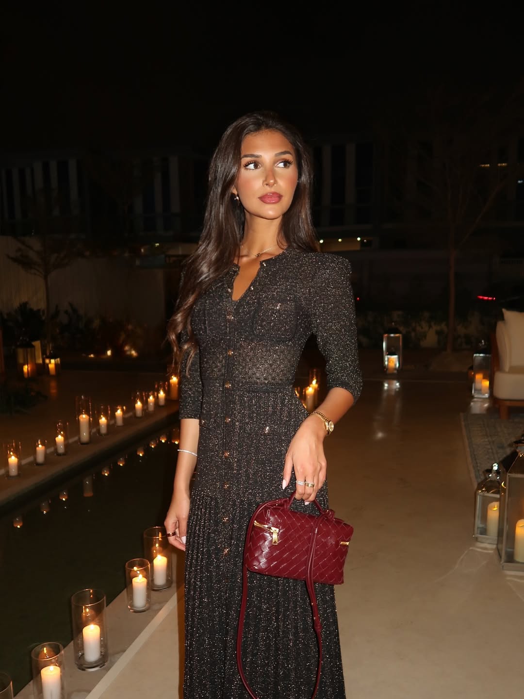 Monaco Buttoned Glitter Knit Dress