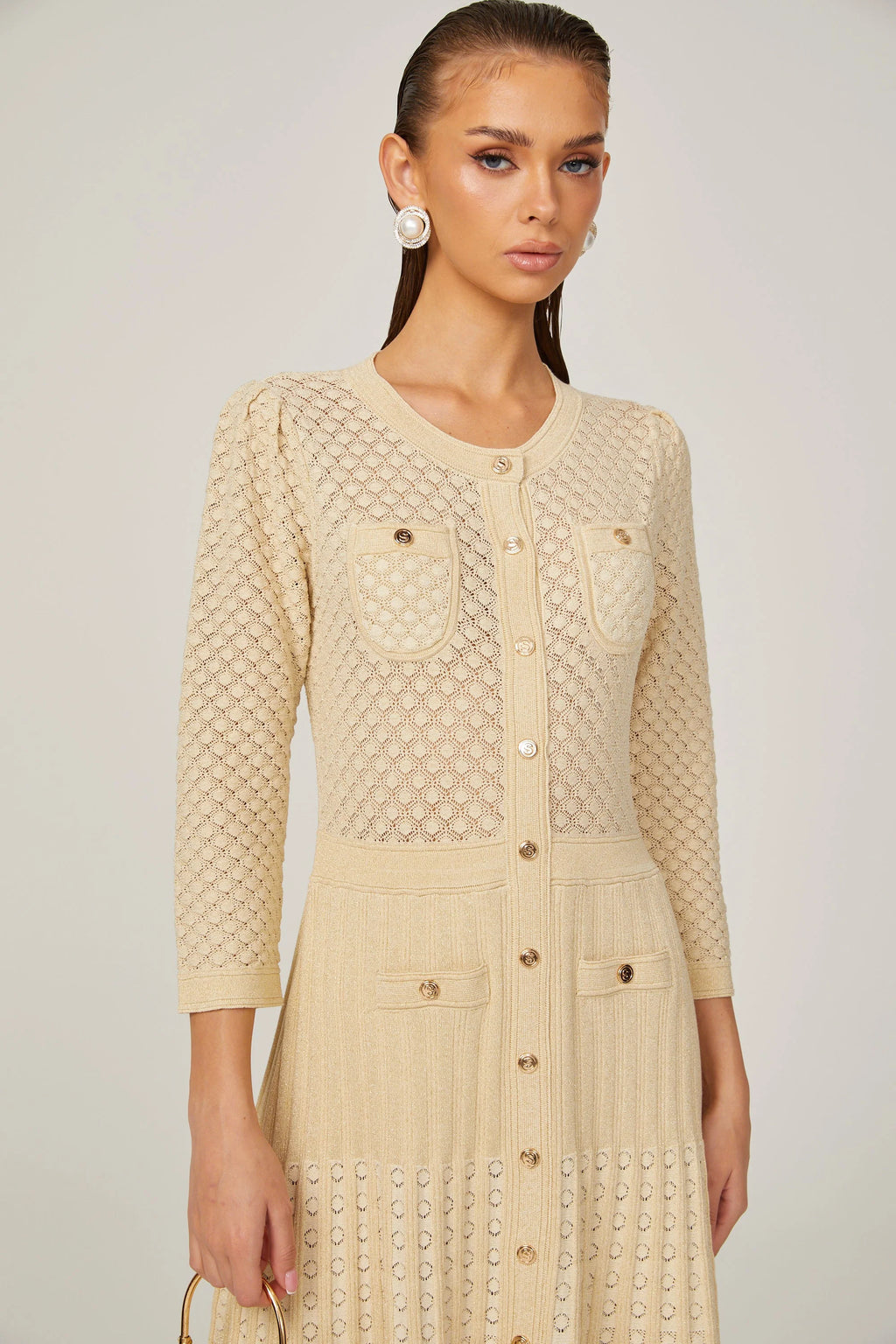 Monaco Buttoned Glitter Knit Dress