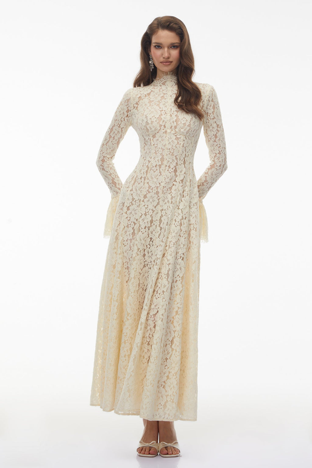 Nasrin white mock neck floral lace dress