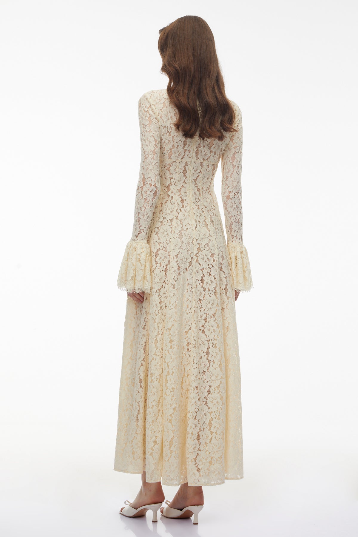 Nasrin white mock neck floral lace dress