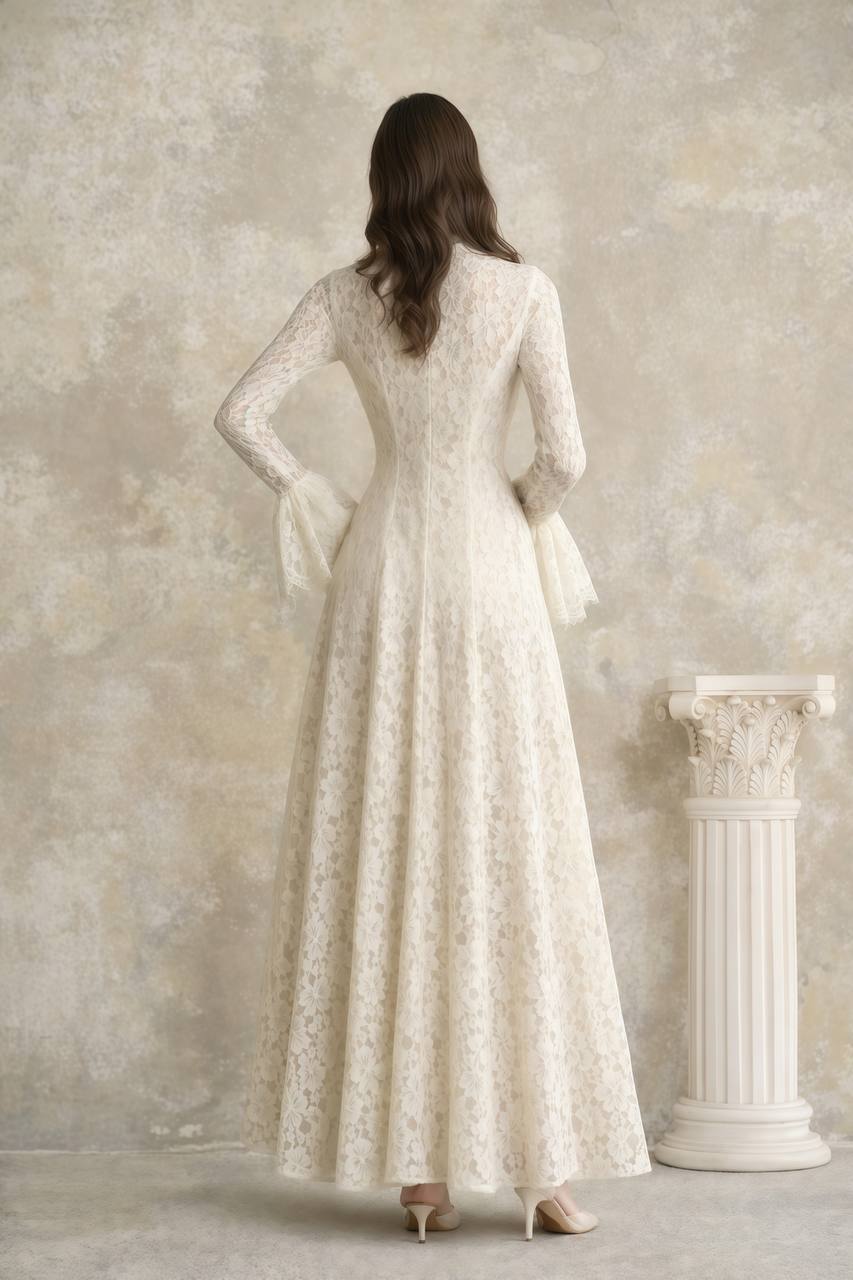 Nasrin white mock neck floral lace dress