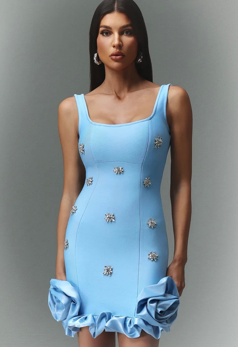Nomi sleeveless diamond flowers mini dress