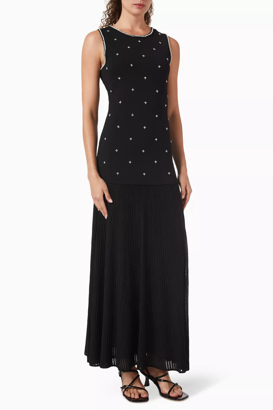 Rhinestone flower print maxi dress