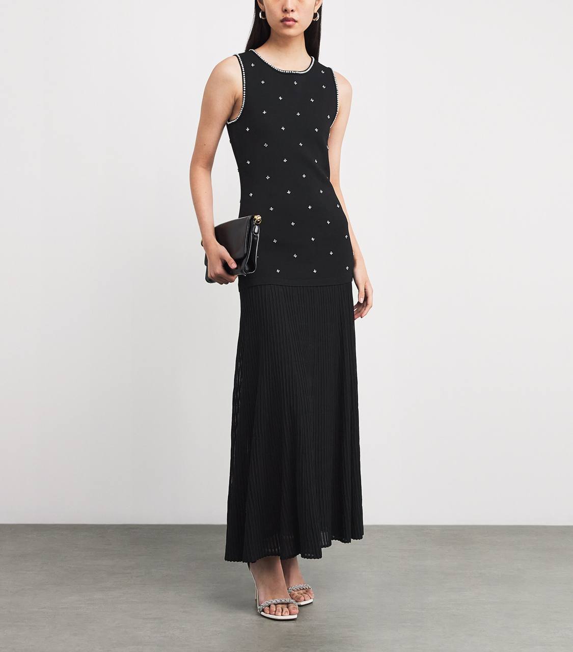 Rhinestone flower print maxi dress