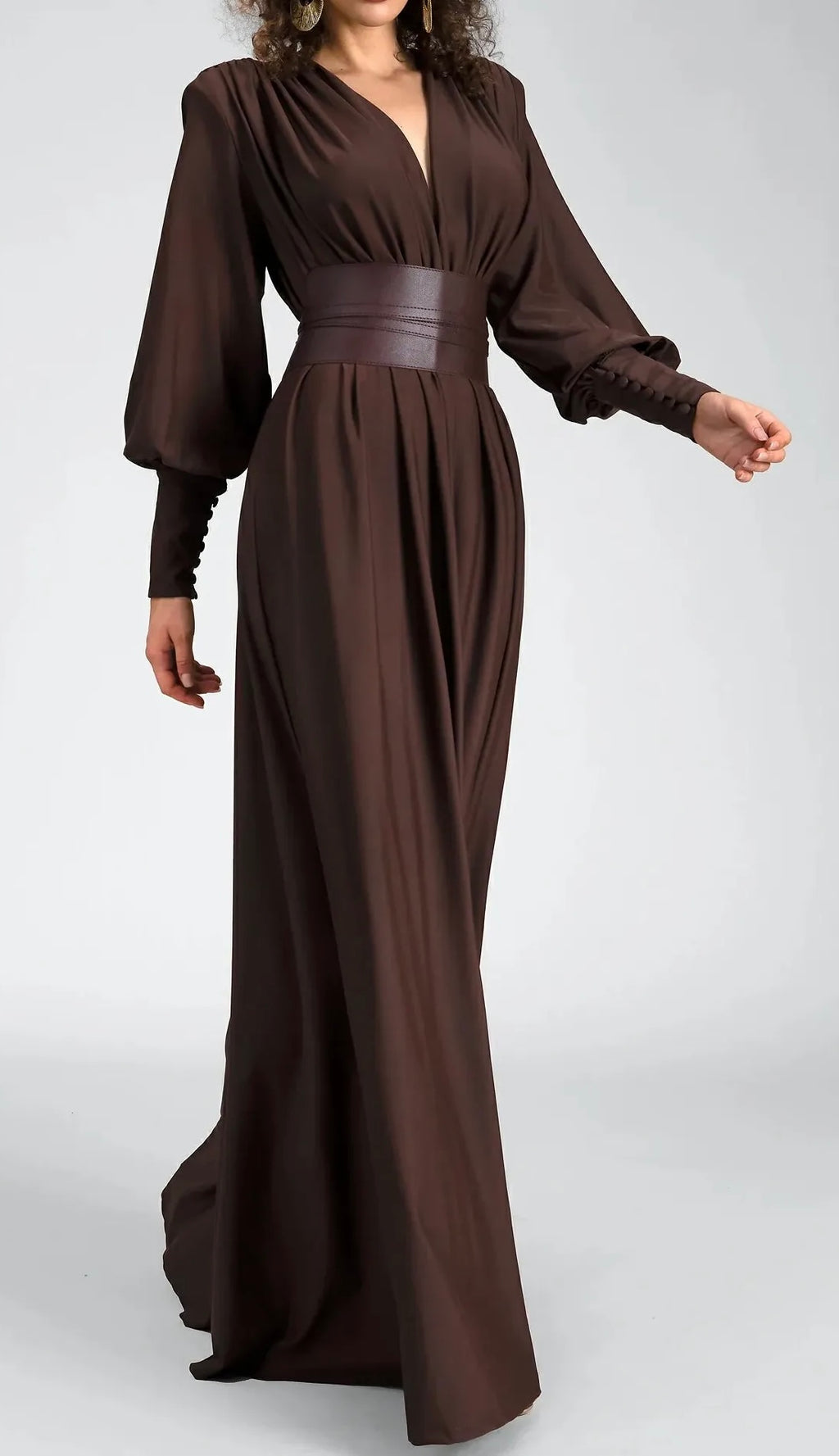 Rita brown belted dress