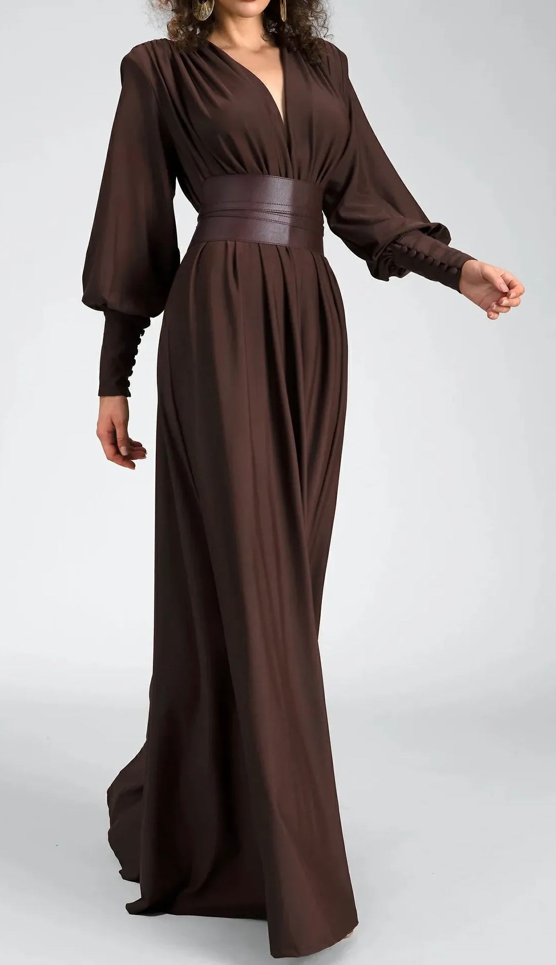 Rita brown belted dress