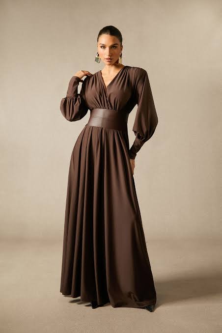Rita brown belted dress