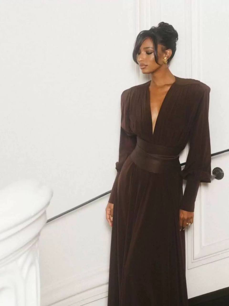 Rita brown belted dress
