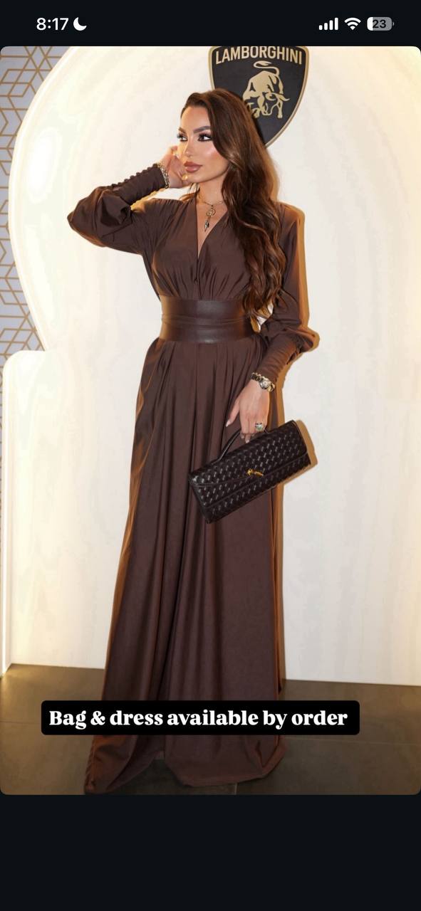 Rita brown belted dress