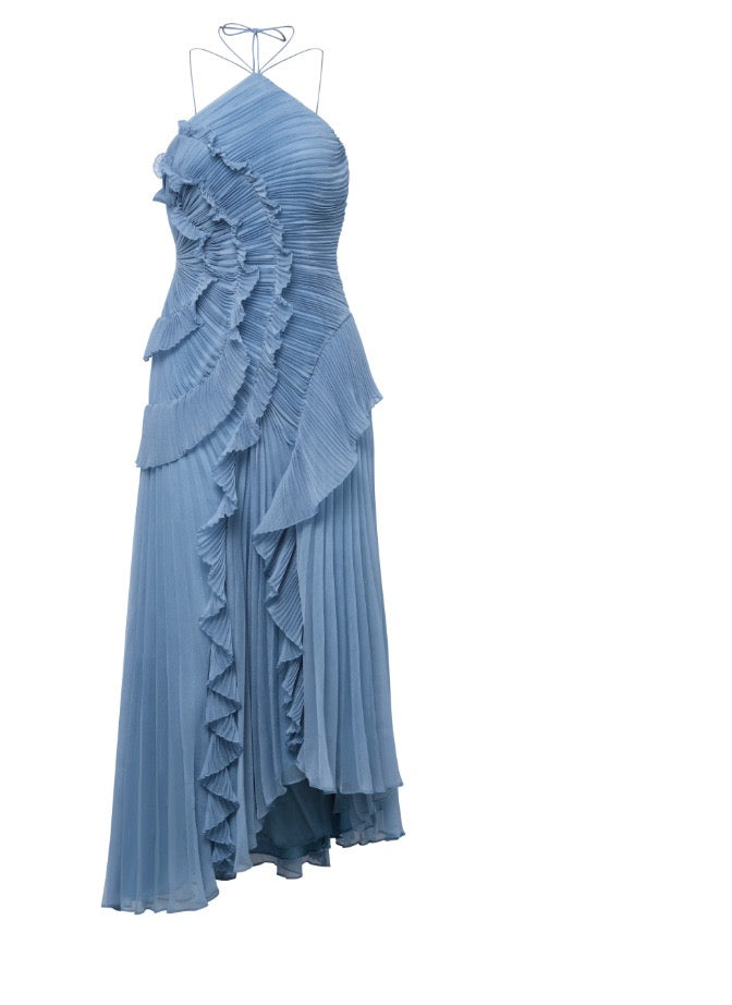 Ruffled Trim Pleated Dress