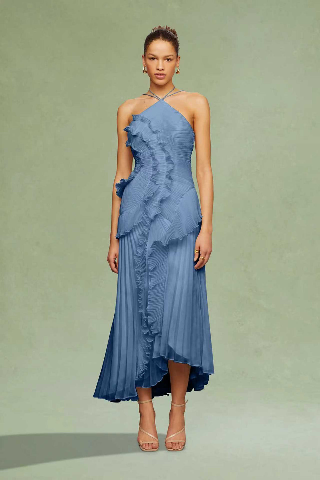 Ruffled Trim Pleated Dress