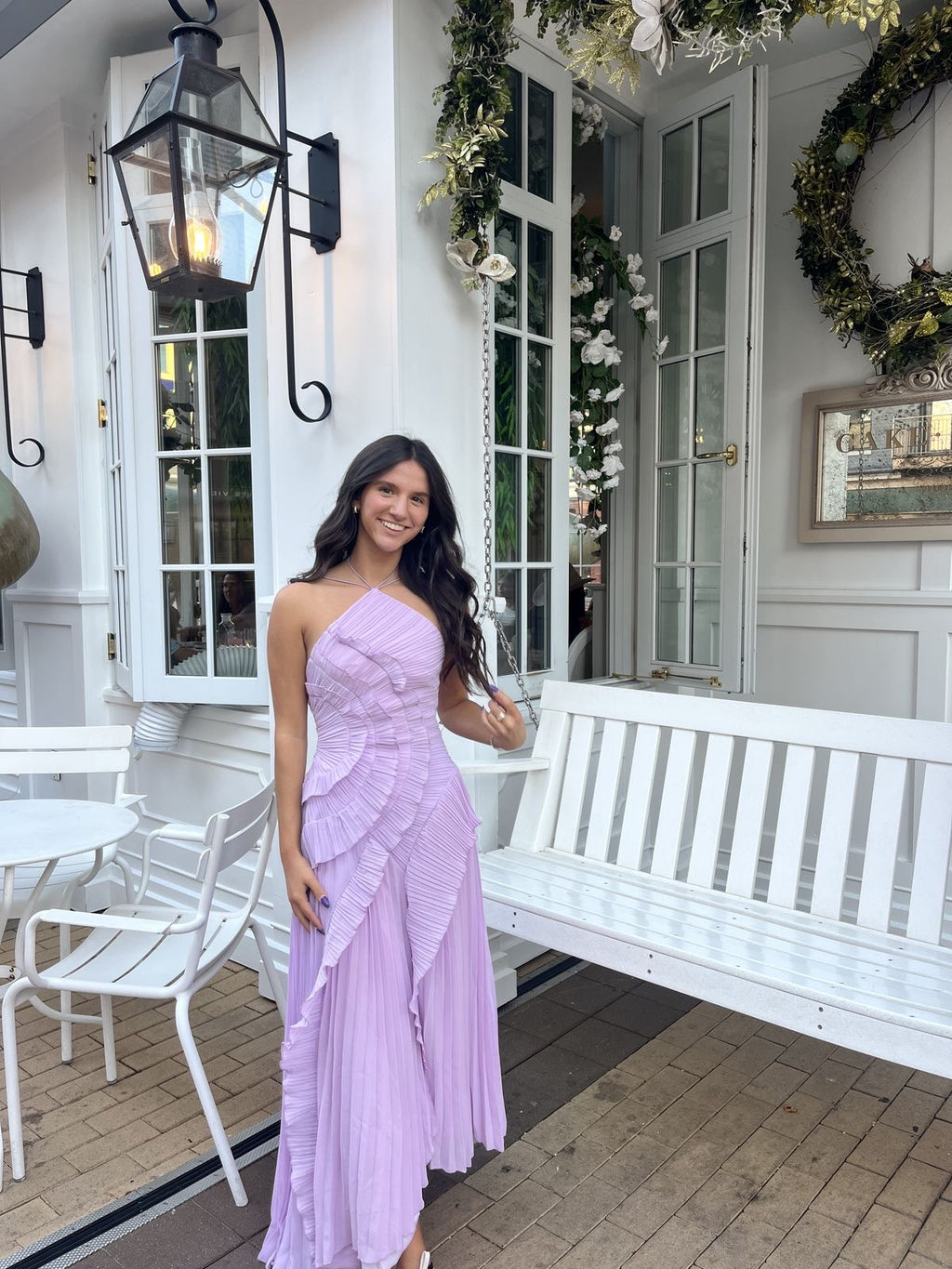 Ruffled Trim Pleated Dress