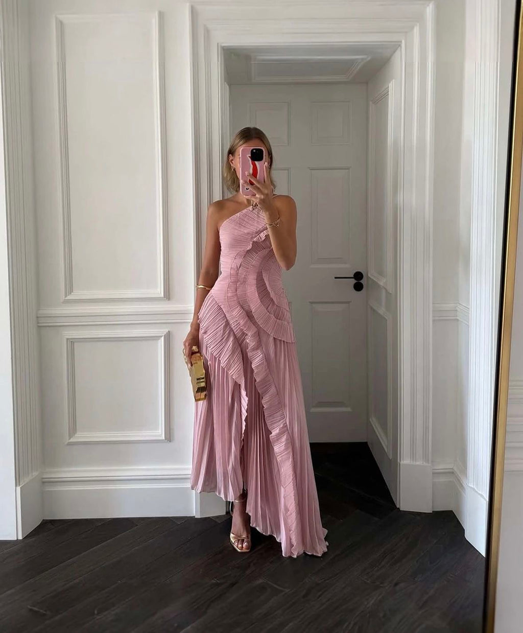 Ruffled Trim Pleated Dress