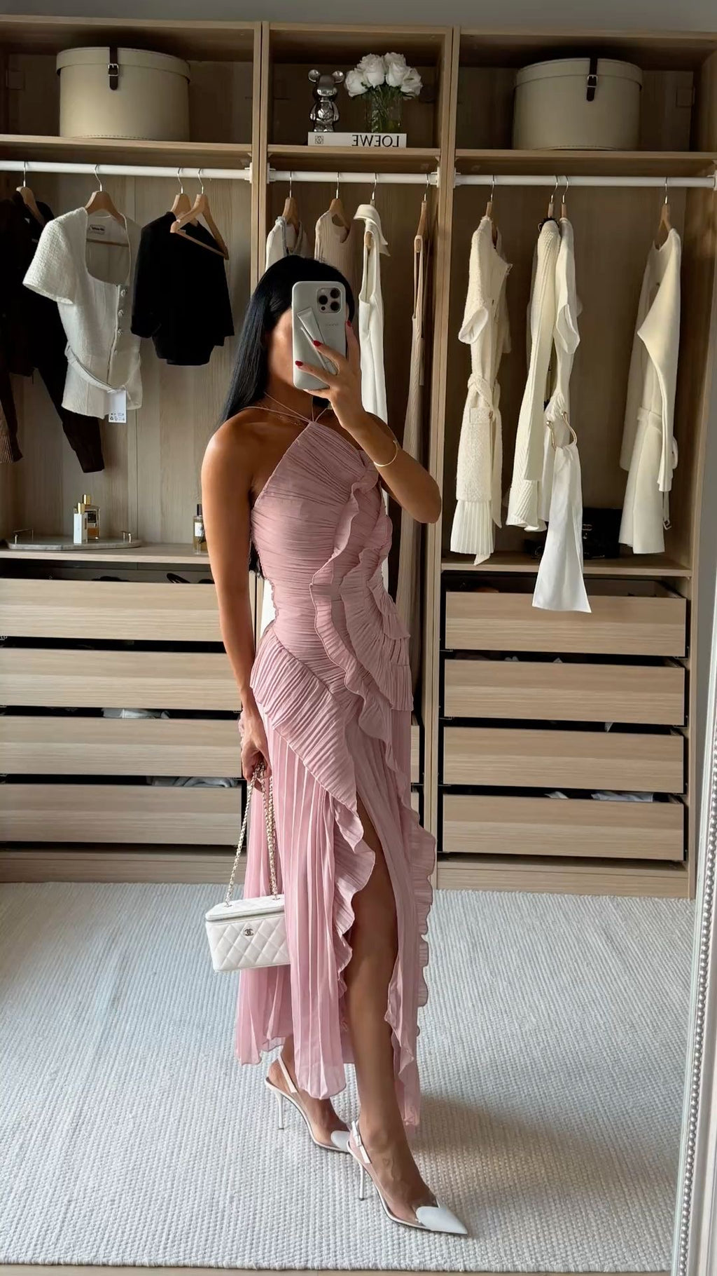Ruffled Trim Pleated Dress