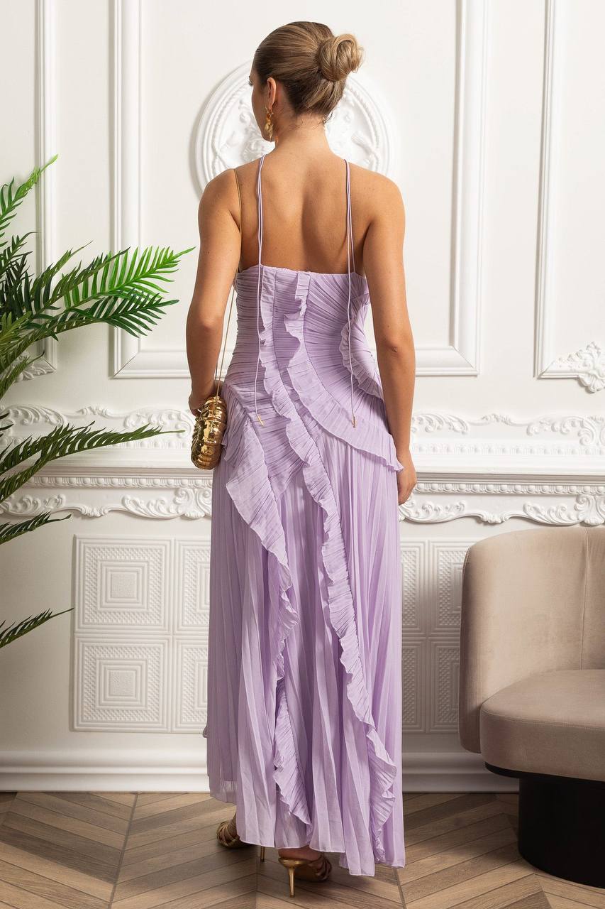 Ruffled Trim Pleated Dress