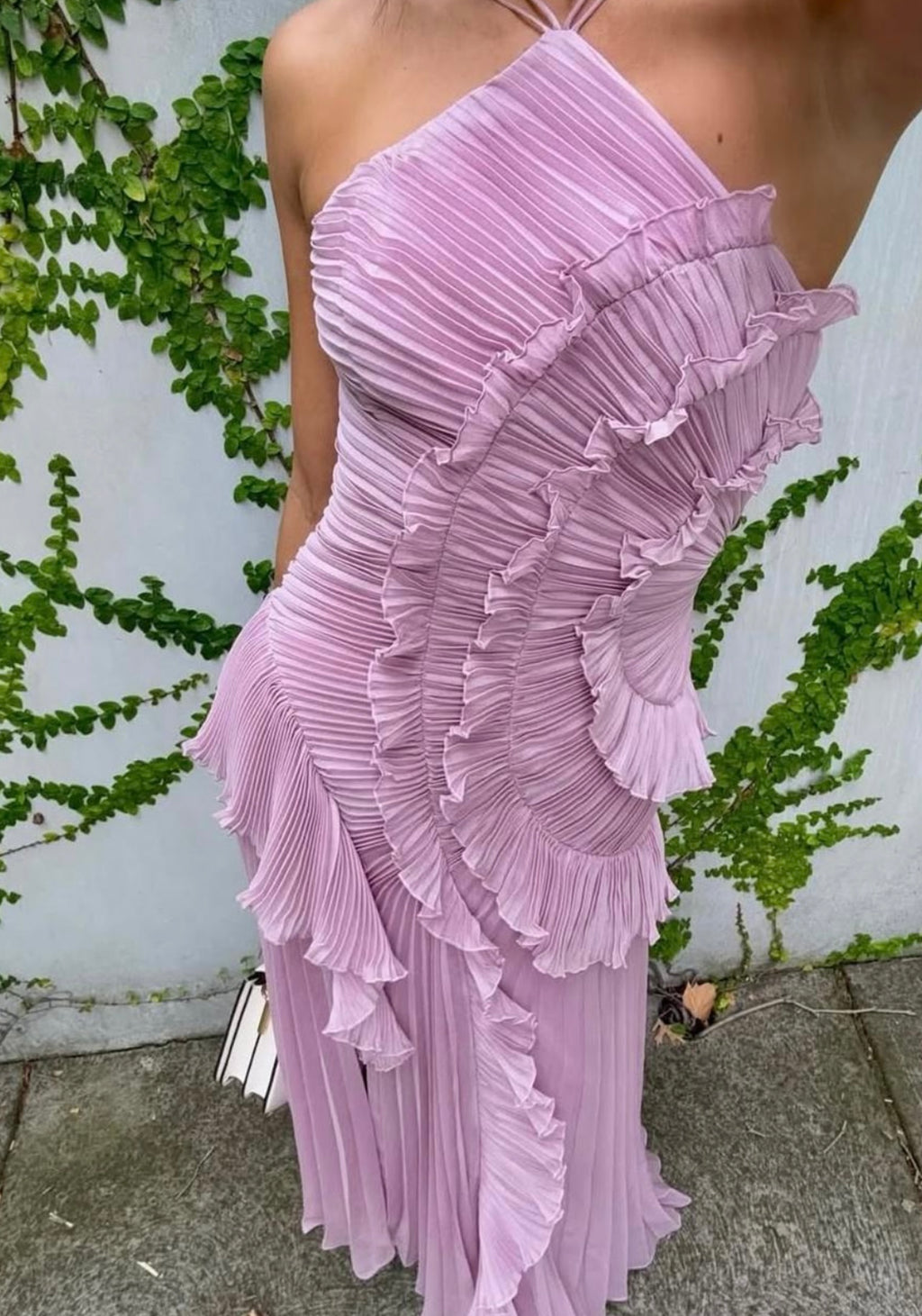 Ruffled Trim Pleated Dress