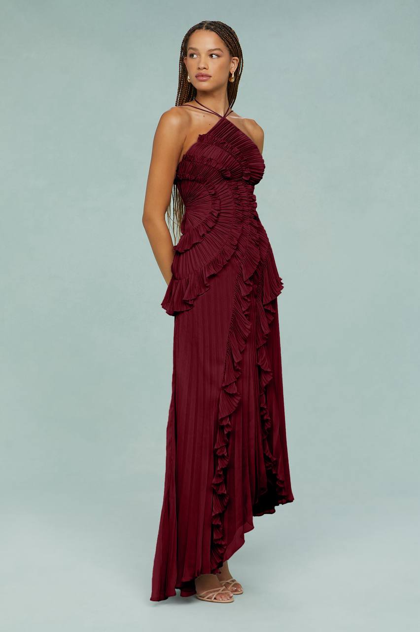 Ruffled Trim Pleated Dress