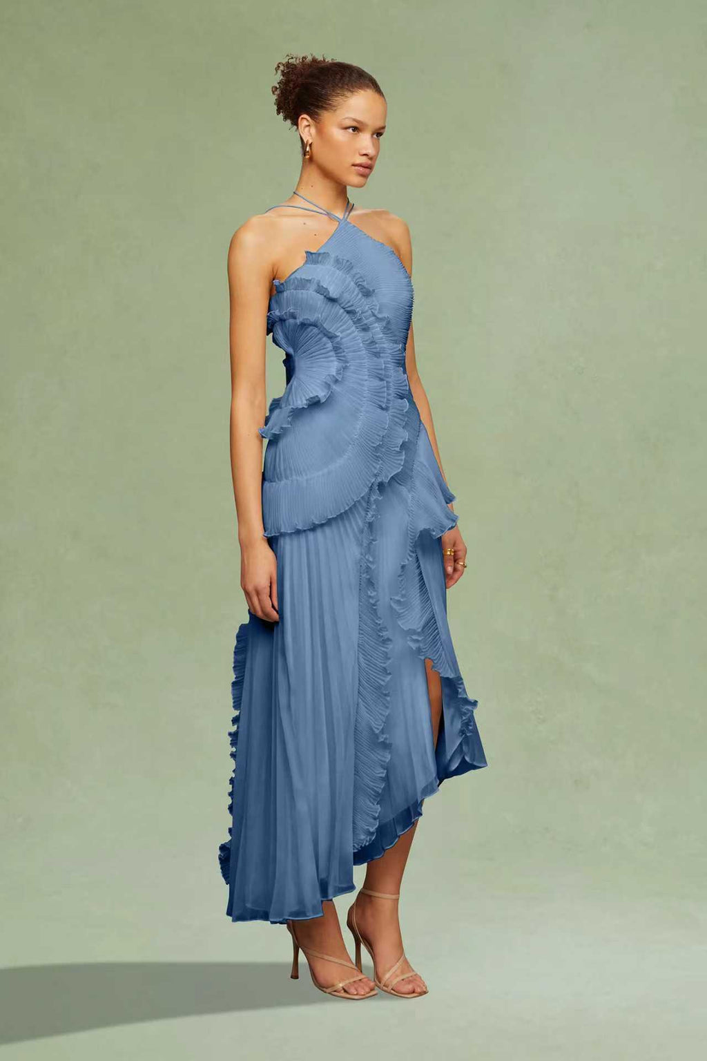 Ruffled Trim Pleated Dress