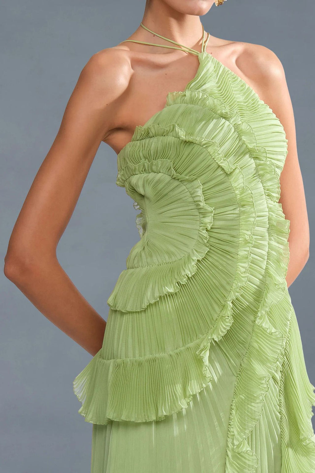 Ruffled Trim Pleated Dress