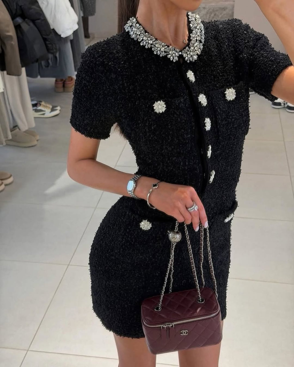 Textured knit mini dress