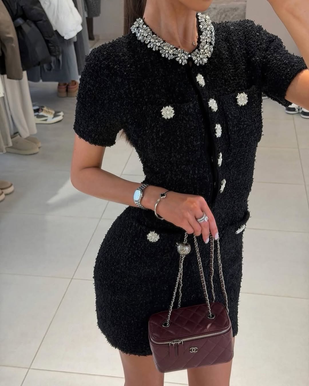 Textured knit mini dress